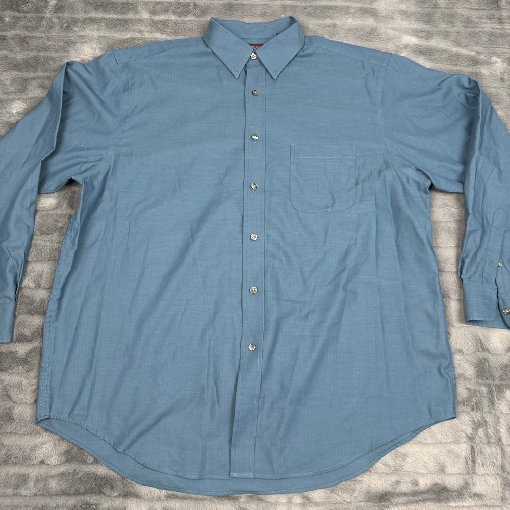 Roundtree & Yorke travelSMART Blue Herringbone Button Down Shirt Mens XL